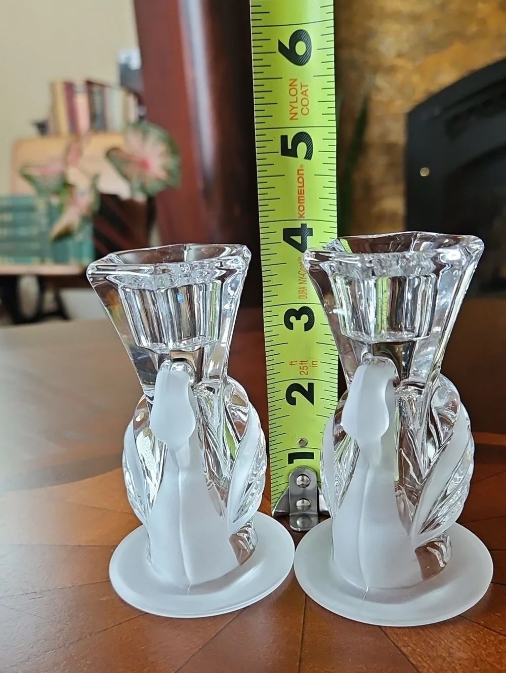 VTG PartyLite Clear Frosted 24% Lead Crystal Swan Taper Candle Holders Set of 2